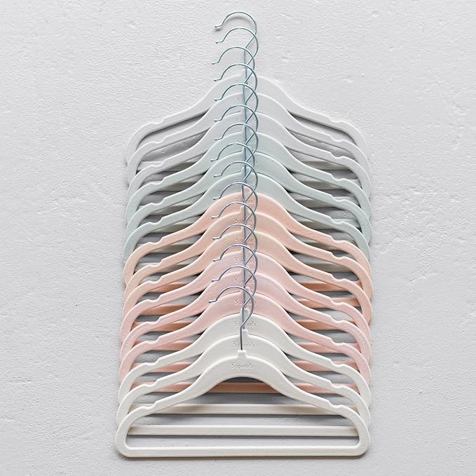 3 Sprouts Velvet Baby Hangers - Non-Slip Hanger for Infant, Toddler, Baby Clothes - Closet Kids Hangers with Slim Design, Nordic Colors, Pack of 30 - Green