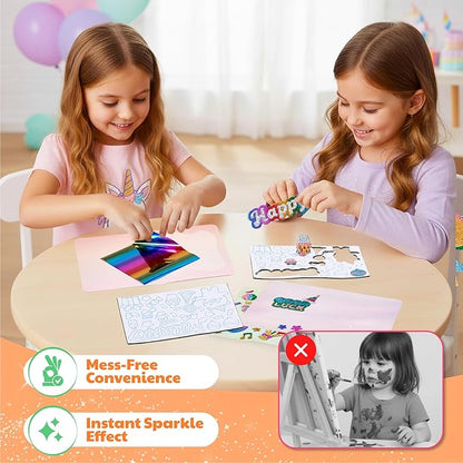JoyCat 24 Pack Foil Craft Party Favors,No Mess Arts and Crafts for Kids,Goodie Bag Stuffers,DIY Creative Activity, Birthday Present for Girls Boys 4 5 6 7 8 9 Years Old(Greerting Cards)