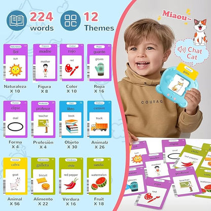 Spanish & English Talking Flash Cards for Toddler 1-6 Year Olds, Learning Montessori Toys with 224 Sight Words, Speech Therapy Toys, Children's Sensory Preschool Learning Educational Birthday Gifts