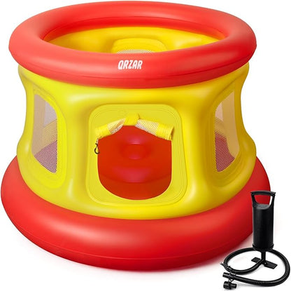 All-in-1 Inflatable Bounce House Trampoline for Toddlers 1-3, with Manual Air Pump, Thick Textured Non-Slip PVC, Safety Net, Kids Indoor and Outdoor Play(51'', Balls not Included)