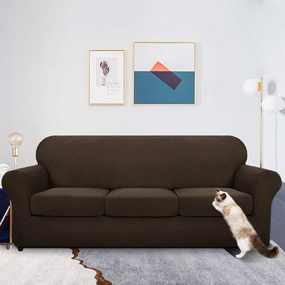 MAXIJIN 4 Piece Jacquard Extra Large Couch Covers for 3 Cushion Couch Super Stretch Non Slip Couch Cover for Dogs Pet Friendly Sofa Slipcover Furniture Protector (Oversized Sofa, Dark Coffee)