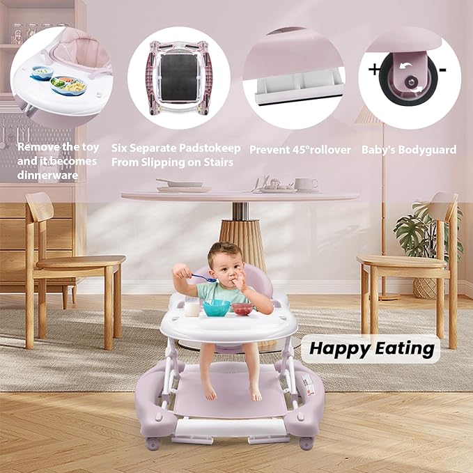 Boyro Baby Baby Walker, 5-in-1 Baby Walkers for Boys and Girls 6-12 Months with Bouncer, Removable Footrest, Feeding Tray & Music, Foldable & Adjustable Activity Walker for 6-18 Months Toddler Infant