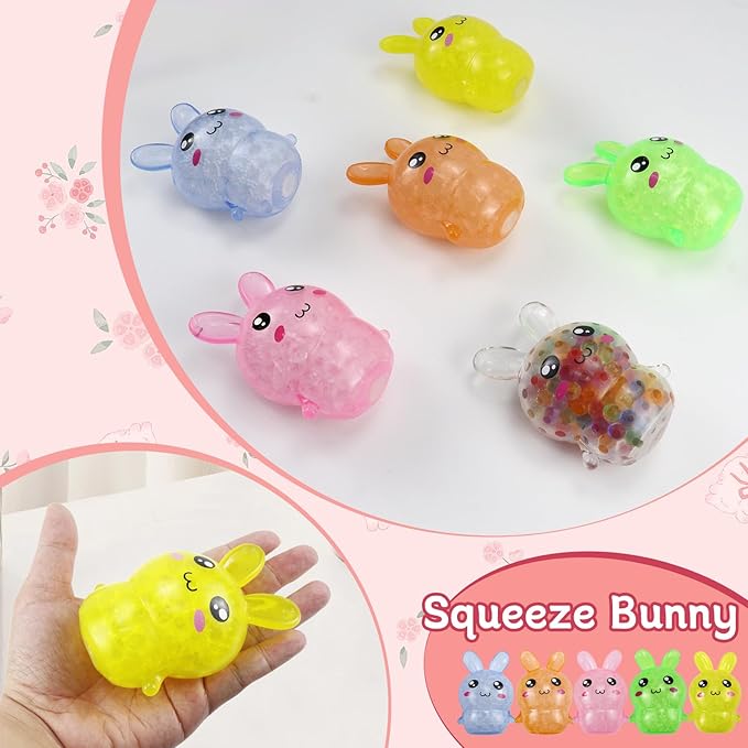 Easter Basket Stuffers, 6 Pack Squishy Easter Bunny Stress Balls for Adults, Easter Egg Fillers, Easter Toys Stress Relief Fidget Balls for Party Favors, Classroom Prizes