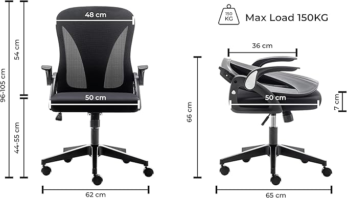 Tervo Model S | Folding Office Chair for Small Spaces | Gaming Chair for Adults & Kids | Ergonomic Mesh Computer Chair for Bedroom | Desk Chair for Home Work | (Triple Black)