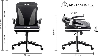 Tervo Model S | Folding Office Chair for Small Spaces | Gaming Chair for Adults & Kids | Ergonomic Mesh Computer Chair for Bedroom | Desk Chair for Home Work | (Triple Black)