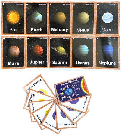 Set of The Solar System and Moon Phase Flashcards for Toddlers | Kids Learning Flashcard & Montessori Pocket Cards | Perfect for Pre-K Decor Background Wall Stickers, Teacher/Autism Therapists Tools