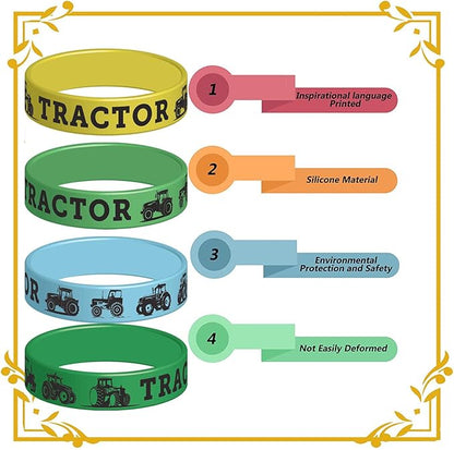 48 Pieces Tractor Party Wristbands Rubber Bracelets - Farm Green Tractor Birthday Party Favors Supplies Decorations Goodie Bag Favor Stuffer Stretchable Silicone Wristband