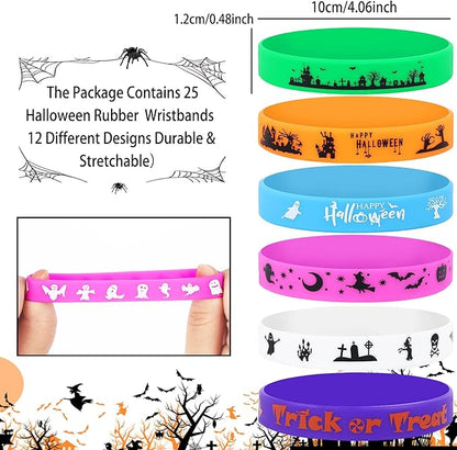JUNEBRUSHS 50 Pack Halloween Party Favors Halloween Slap Bracelets Rubber Wristbands Assorted for Kids Halloween Slap Bands for Boys Girls Halloween Classroom Prizes Gifts Toys Treat Bag Fillers