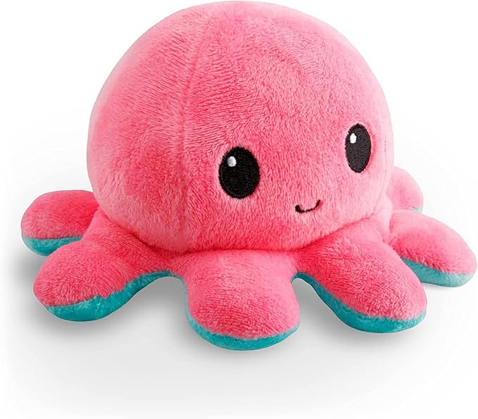 TeeTurtle Reversible Octopus Plushie 4-Inch Pink + Aqua Two-Sided Flip Plush Toy with Embroidered Details - Cute Mini Collectible Plush for Kids, Teens, and Adults