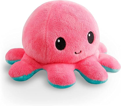 TeeTurtle Reversible Octopus Plushie 4-Inch Pink + Aqua Two-Sided Flip Plush Toy with Embroidered Details - Cute Mini Collectible Plush for Kids, Teens, and Adults