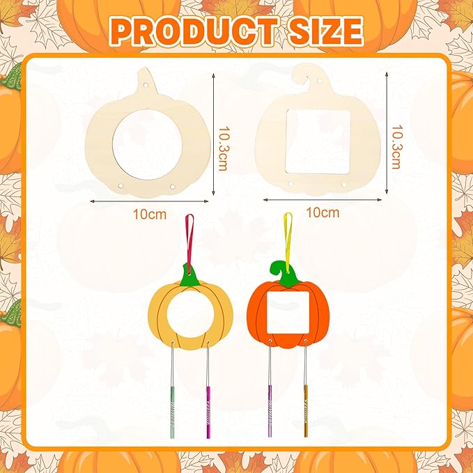 Fennoral 12 Pack Pumpkin Wind Chime Kit for Kids Make You Own Pumpkin Photo Frame Wind Chimes DIY Paint Fall Craft Wooden Ornaments for Art Project Autumn Thanksgiving Decoration
