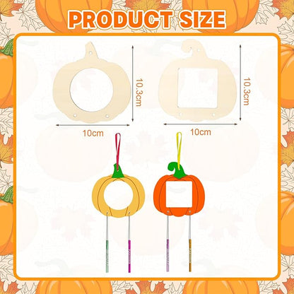 Fennoral 12 Pack Pumpkin Wind Chime Kit for Kids Make You Own Pumpkin Photo Frame Wind Chimes DIY Paint Fall Craft Wooden Ornaments for Art Project Autumn Thanksgiving Decoration