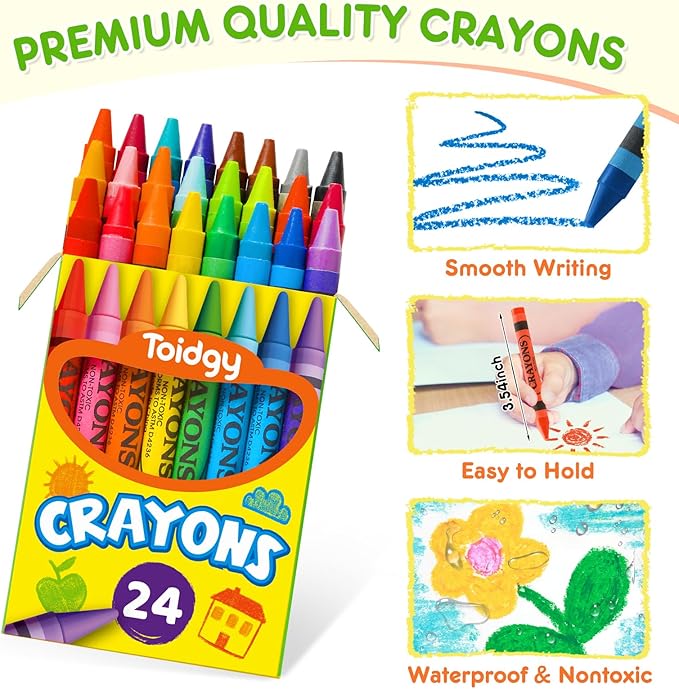 Crayons 24 Count, 36 Pack Crayons Bulk of Assorted Colored, Crayons for Toddlers and Kids, Back to School Supplies for Kids, Durable & Non-Toxic Travel Crayons Party Favors for Classroom & Home