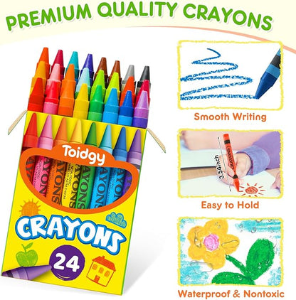 Crayons 24 Count, 36 Pack Crayons Bulk of Assorted Colored, Crayons for Toddlers and Kids, Back to School Supplies for Kids, Durable & Non-Toxic Travel Crayons Party Favors for Classroom & Home