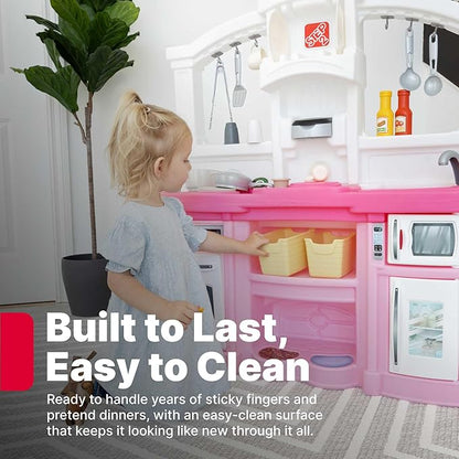 Step2 Fun with Friends Kids Kitchen Playset, Indoor/Outdoor Kitchenette, Interactive Play with Lights and Sounds, Durable Plastic, Includes 25 Piece Toy Accessories, Toddlers 2+ Years Old, Pink