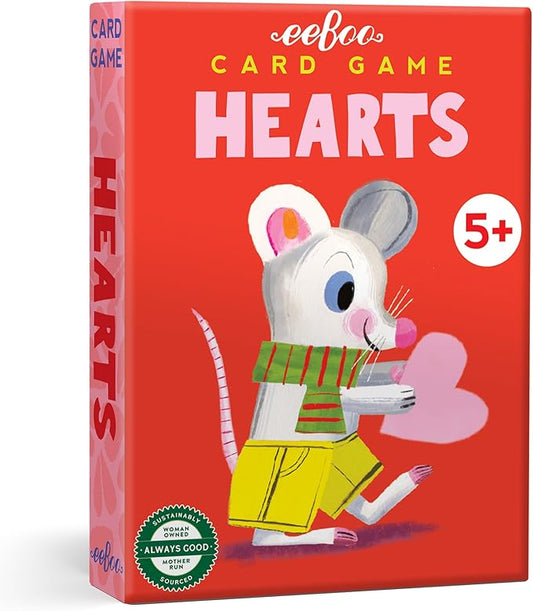 eeBoo Hearts Playing Card Game - 50 Animal Themed Cards, Classic Trick-Taking Card Game, Durable Oversized Cards, Screen-Free Fun, Ages 5+
