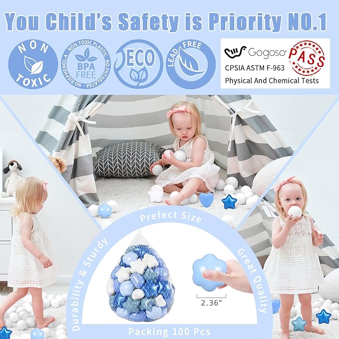 GOGOSO Ball Pits Balls for Toddlers, 100 Stars Hearts Florid Shapes Ball, Flowers Plastics Balls for Bounce House, Pastel Ball for Kids Birthday Party Xmas Friendship Bracelet Banner Decor