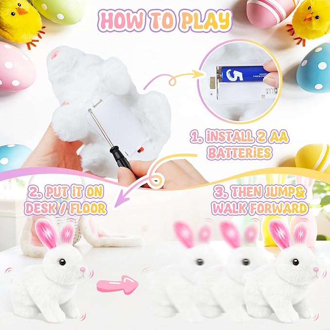 Realistic Bunny for Kids - Interactive Hopping Bunny Toy Set with Bunny Ears, Electric Lifelike Robot Rabbit that Move, Walking Barking and Wagging Tail Bunby Stuffed Animal with Sounds,White