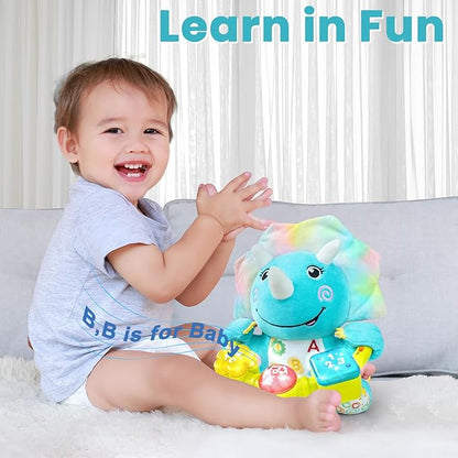 Holaxander Baby Dino Musical Stuffed Animals Toy with Light-Up Music & Crinkle Sound Paper,Infant Bilingual Early Learning Education Toys,Tummy Time Toys for 0-3-6-12+ Months Boy Girl