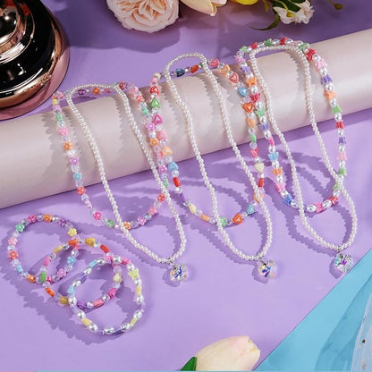 PinkSheep Toddler Jewelry Kids Jewelry Kids Necklace Choker and Bracelet 3 Pack 9pcs, Little Girls Jewelry In Box, Flower Girl Gift Kids Girls Accessories