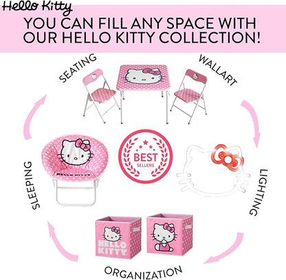 Idea Nuova Sanrio Hello Kitty 3 Piece Children's Activity Square Table and 2 Folding Chairs Set, Ages 3+