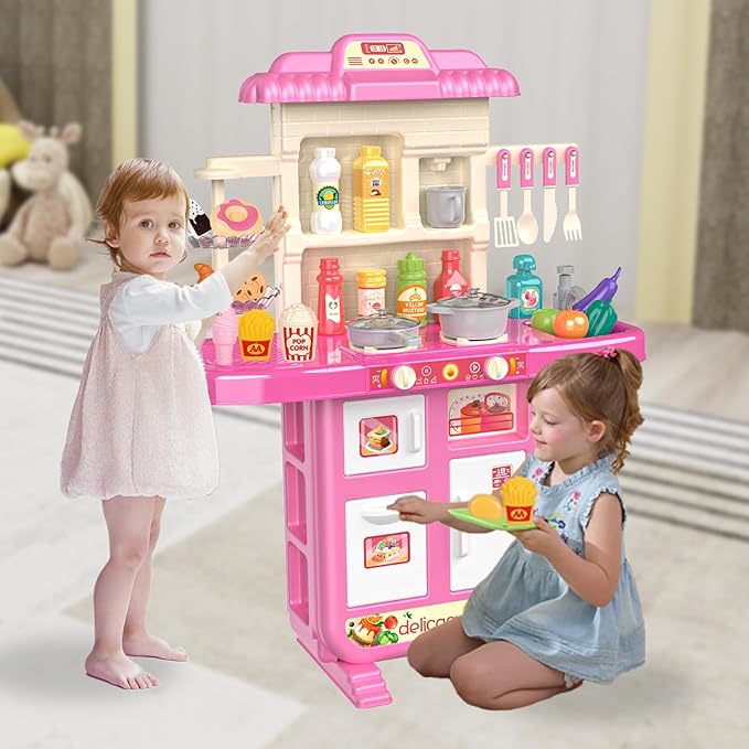 Play Kitchen for Girls & Boys - Realistic Toy Kitchen Set with Lights, Sounds, & Water Circulation for Ages 3-8
