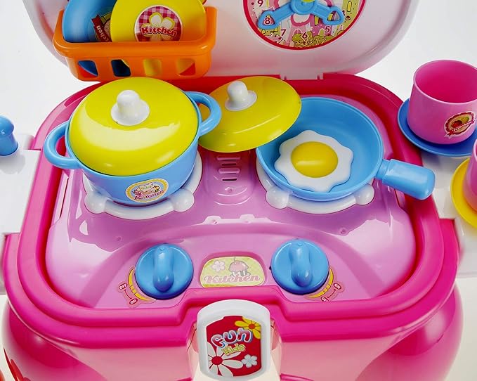 Kids Electric Kitchen Cooking Set Toy | Lights & Sounds | Folds into Step Stool | Portable & Easy to Store Unique Play Set