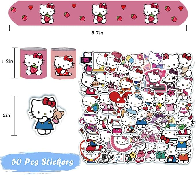 Kitty Party Supplies, Kitty Slap Bracelets, 86PCS Party Favors Contains 36 Slap Bracelets and 50 Stickers, Great Birthday Gift for Boys Girls, Kawaii Goodie Bag Stuffers