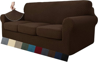 MAXIJIN 4 Piece Jacquard Extra Large Couch Covers for 3 Cushion Couch Super Stretch Non Slip Couch Cover for Dogs Pet Friendly Sofa Slipcover Furniture Protector (Oversized Sofa, Dark Coffee)