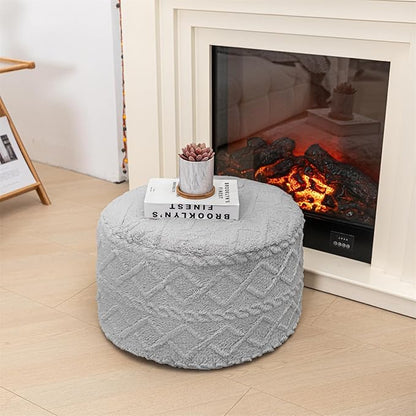 Pouf Ottoman Stuffed 20x20x12 Inches Floor Pouf Plush Fiber Ottoman Foot Rest Under Desk Foot Stool for Living Room Bedroom (Light Gray Pouf with Filler)