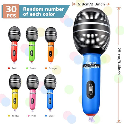 Sumind 30 Pcs Inflatable Microphones 9.4 Inch Blow up Plastic Fake Microphone Props Toys for Karaoke Musical Concert 80s 90s Singer Birthday Party Cosplay Stage Decoration Supplies(Bright Color)