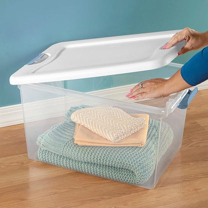 Sterilite 6-Pack Latching Box, Under Bed Storage Bins with Lids, Clear Plastic, 64 Quart - Heavy-Duty Organizing Containers for Closet, Bathroom, and Office