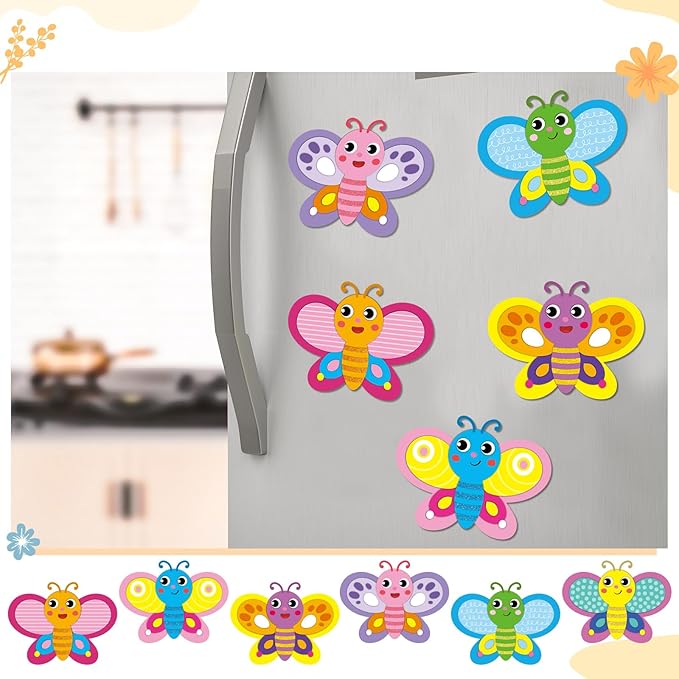 24 Set Butterfly Crafts for Kids Butterfly Paper Magnet Craft Kit with Eyes Make Your Own Spring Summer Crafts for Festival Gifts Rewards Arts Projects Butterfly Party Favors School Games