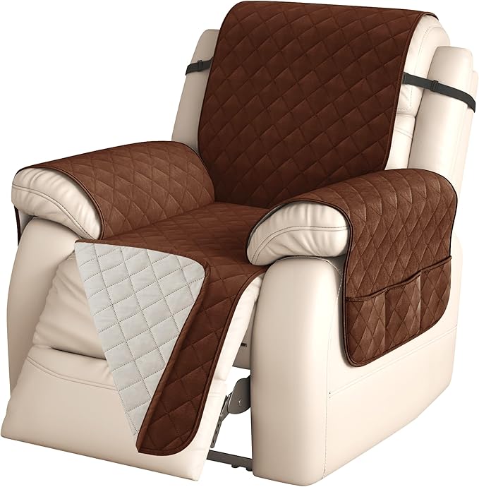 CHUN YI Recliner Chair Cover, Non-Slip Recliner Covers That Stay in Place, Washable Lazy Boy Recliner Covers with Pockets, Water Resistant Recliner Slipcover for Pets (Chocolate, Large Recliner)