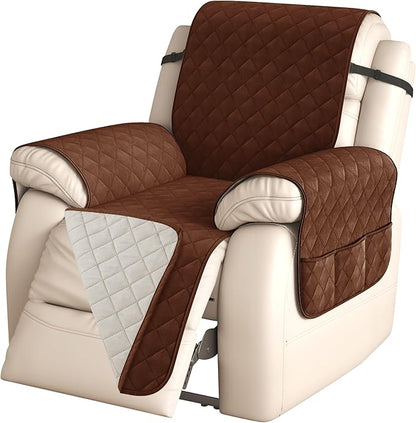CHUN YI Recliner Chair Cover, Non-Slip Recliner Covers That Stay in Place, Washable Lazy Boy Recliner Covers with Pockets, Water Resistant Recliner Slipcover for Pets (Chocolate, Large Recliner)