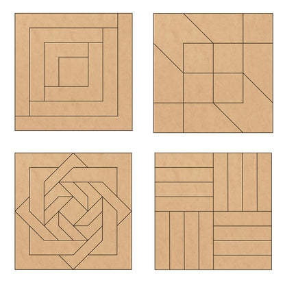 Set of Four 9 Inch Barn Quilt Kit DIY Pattern Unfinished Wood Quilting Block Sign Paintable Crafts for Women, Children, Men, Party (Log Cabin, Road to Oklahoma, Slip Knot, Rail Fence) AVTRBoutique