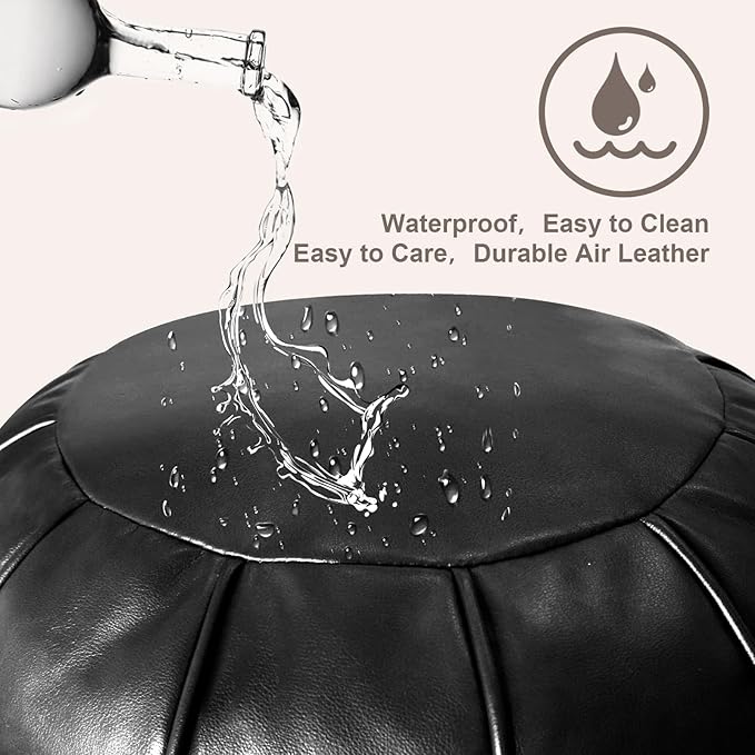 Louis Donné Unstuffed Ottoman Pouf Cover, Supersoft Handmade Faux Moroccan Decor, Small Bean Bag for Storage Solution, Foot Stool for Foot Rest, Footstools for Balcony Office Indoor 21dia Black