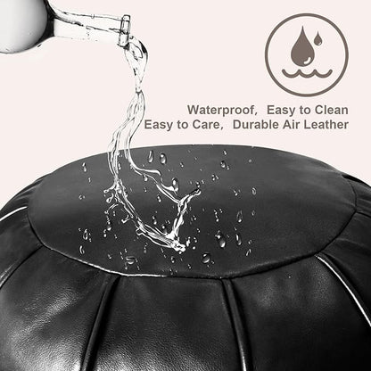 Louis Donné Unstuffed Ottoman Pouf Cover, Supersoft Handmade Faux Moroccan Decor, Small Bean Bag for Storage Solution, Foot Stool for Foot Rest, Footstools for Balcony Office Indoor 21dia Black