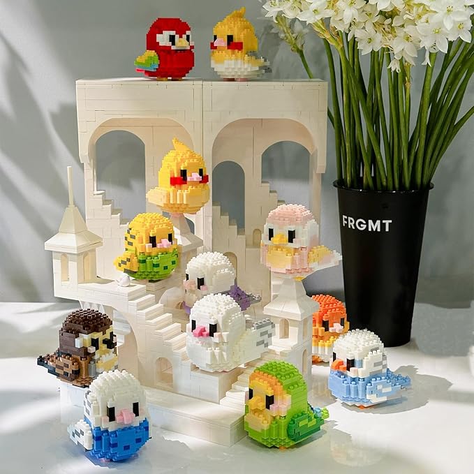 Birds Building Blocks for Adults Mini Building Blocks Birds Building Bricks Toy Micro Block Building Set Gift for Kids and Adults-253 PCS(Budgerigar A)