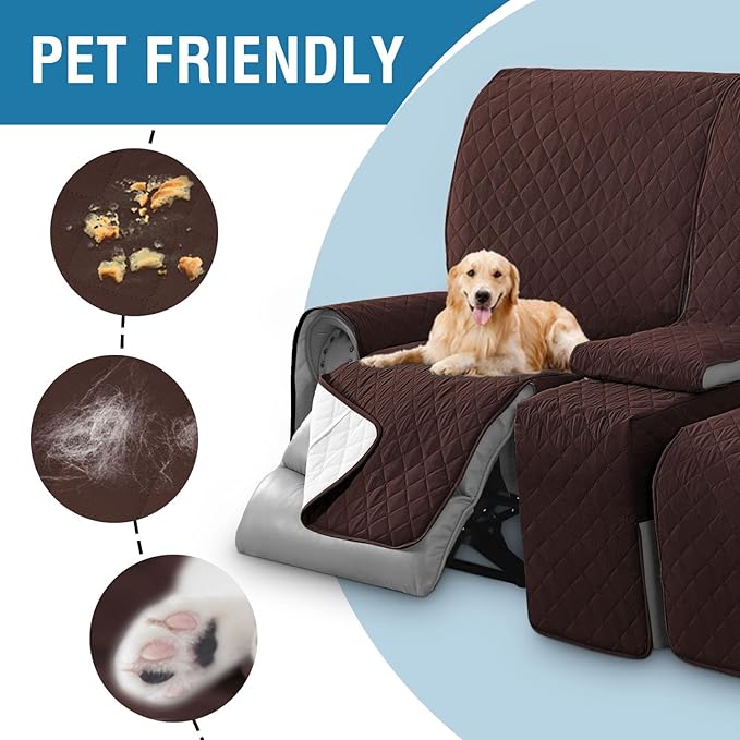 H.VERSAILTEX 100% Waterproof Loveseat Recliner Couch Cover with Console Thick Soft Loveseat Reclining Sofa Covers Washable for Kids, Dogs, Pets(Recliner Loveseat with Console, Chocolate)