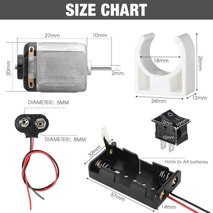12 Set 135 Pcs DC Motors Kit, Tiny Motor Kit 1.5-3V 15000RPM, Shaft Propeller for DIY Science Project, 2 x AA Battery Holder, Suitable for Kids Experiment Enlightenment DIY Science Projects
