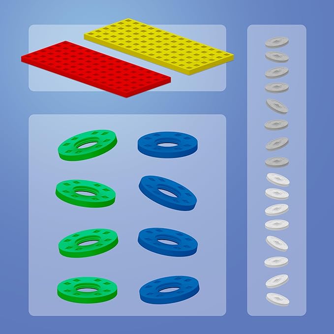 PLUS PLUS Accessory Pack, 2 Baseplates, 8 Wheels, Car Plane Train Building Pieces, Stem Construction Parts for Kids - Red & Yellow