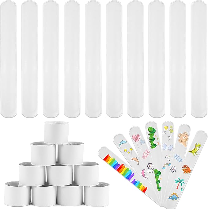 JUNEBRUSHS 56 Pack Slap Bracelets White Blank DIY Slap Bands for Kids Soft Wristband Party Favors Snap Bracelets Bulk for Boys Girls School Craft Projects Birthday Gifts Toys Party Bag Fillers