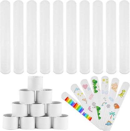 JUNEBRUSHS 56 Pack Slap Bracelets White Blank DIY Slap Bands for Kids Soft Wristband Party Favors Snap Bracelets Bulk for Boys Girls School Craft Projects Birthday Gifts Toys Party Bag Fillers