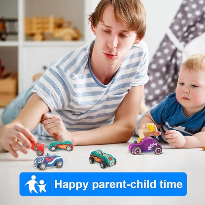 12 Pieces Wood DIY Car Toys, Unfinished Wooden Cars, Crafts for Students Home Activities, Easy Woodworking and Family Time Set