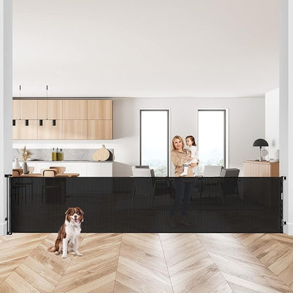 145 Inch Extra Wide Baby Gate for Extra Wide Openings Retractable Baby Gates for Doorways Outdoor Pet Gates for Dogs Indoor Large Baby Gate Retractable Gate Adjustable Large Dog Gate for Stairs, Black