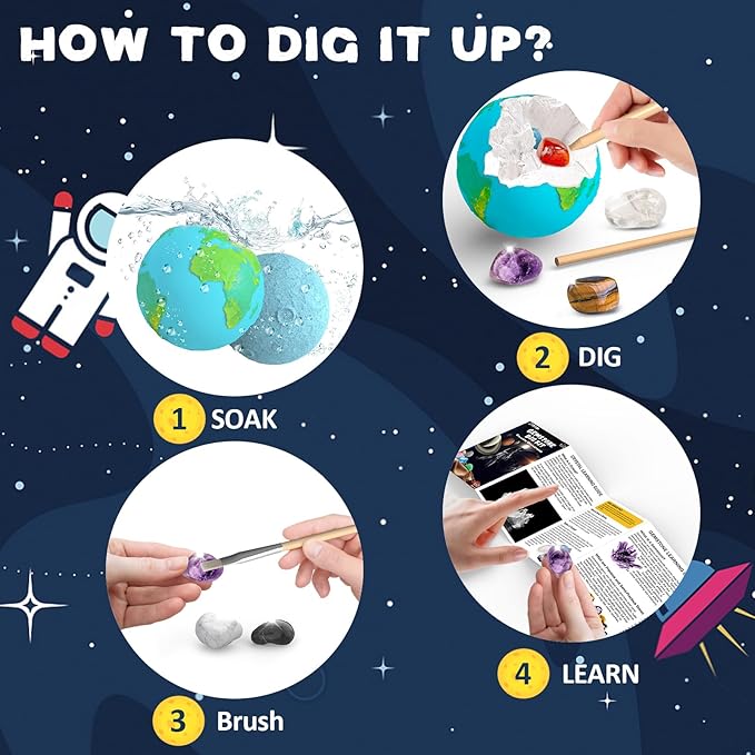 Science Dig Kit, Solar System Space Toys Excavate 18 Real Gems from 9 Planets Easter Egg Toys for Kids 6-12, STEM Educational Science Kits, Archaelogy Geology Christmas Birthday Gift for Boys Girls