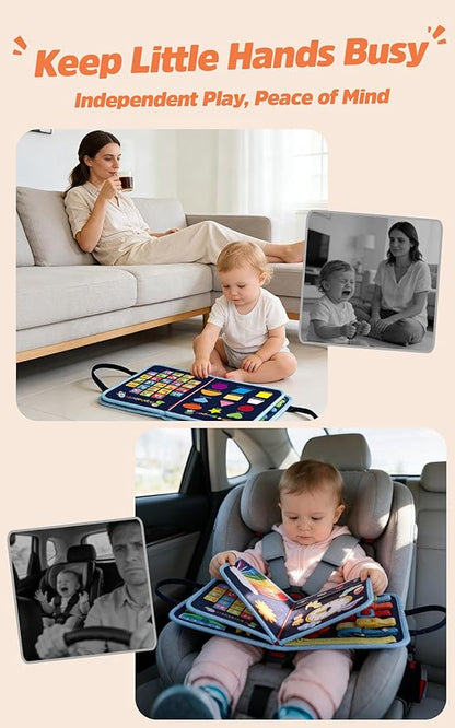 GONINO Toddler Busy Board Montessori Toys for 3 Year Old, Dinosaur Space Busy Book with 23 Activities for Learning Fine Motor Skills, Sensory Travel Toys for Airplane Car, Gifts for Boys Girls 3+