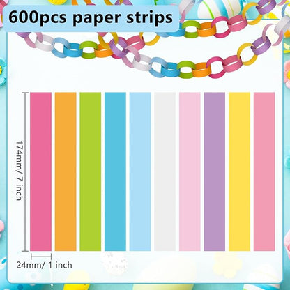 CHRORINE 600 Pcs Easter's Day Paper Chains Colored Paper Strips for Festival Party Decorations DIY Crafts Supplies (Easter Colors, 1 x 7.08 inches)