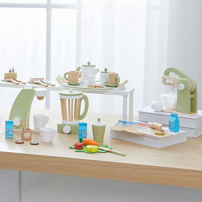 Teamson Kids Little Chef Frankfurt 13-pc. Wooden Play Kitchen Blender Accessory Set with Pretend Ingredients, Natural/Green